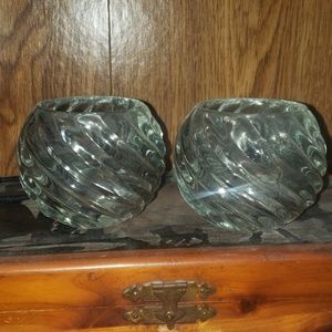 Two glass spiral candle holders